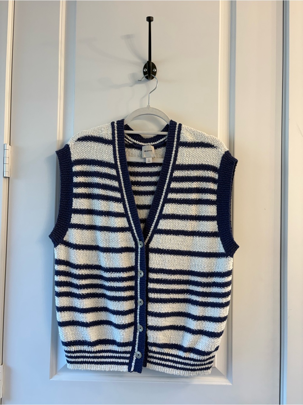 Maeve Navy & White Striped Knit Vest